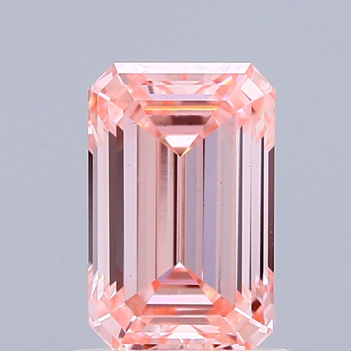 0.97 Carat Emerald Shaped, Ideal Cut, FANCY VIVID PINK Color, VS1 Clarity, IGI Certified Lab Grown Diamond