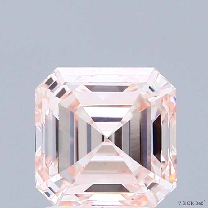1.97 Carat Asscher Shaped, Ideal Cut, FANCY LIGHT PINK Color, VS1 Clarity, IGI Certified Lab Grown Diamond