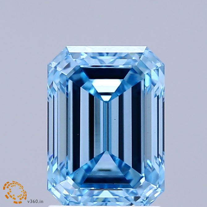 2.20 Carat Emerald Shaped, Ideal Cut, FANCY VIVID BLUE Color, VS1 Clarity, IGI Certified Lab Grown Diamond