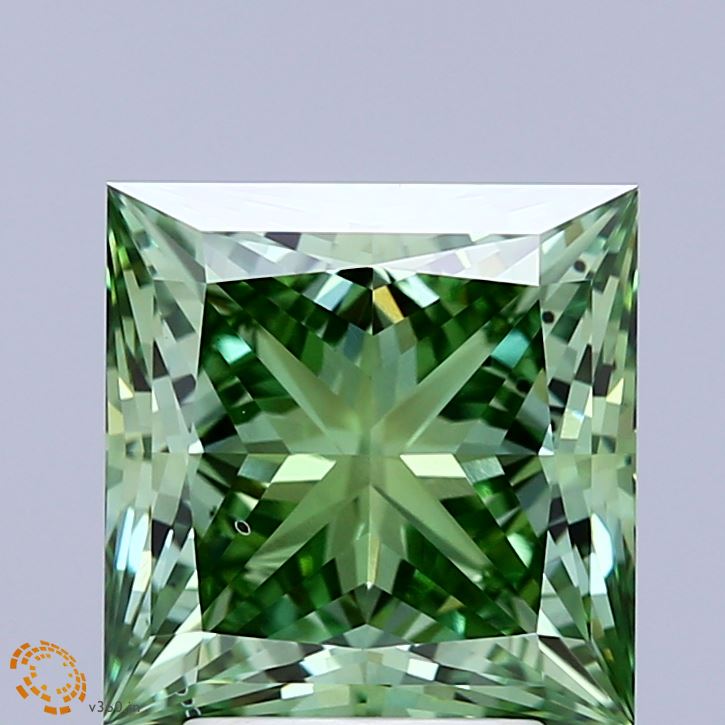 4.04 Carat Princess Shaped, Ideal Cut, FANCY VIVID GREEN Color, VS2 Clarity, IGI Certified Lab Grown Diamond