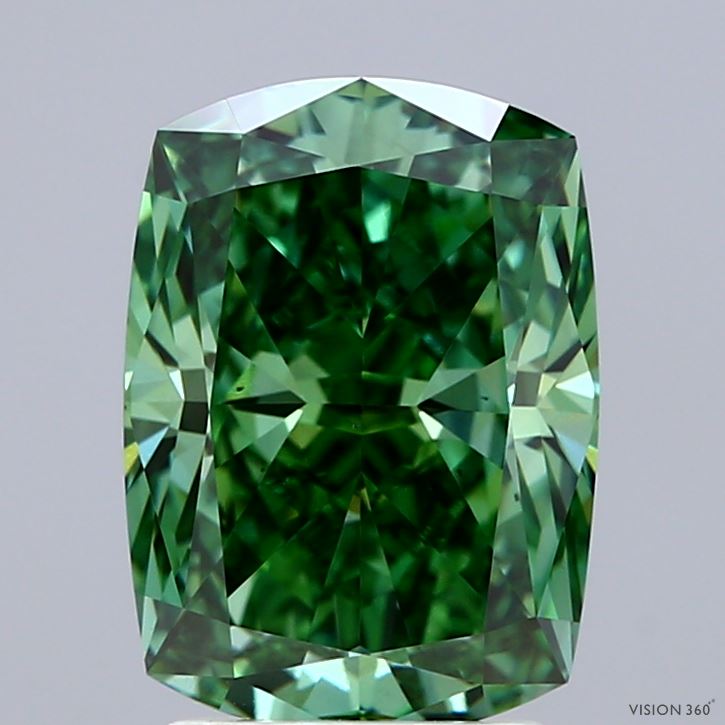 3.11 Carat Cushion Shaped, Ideal Cut, FANCY VIVID GREEN Color, VS2 Clarity, IGI Certified Lab Grown Diamond