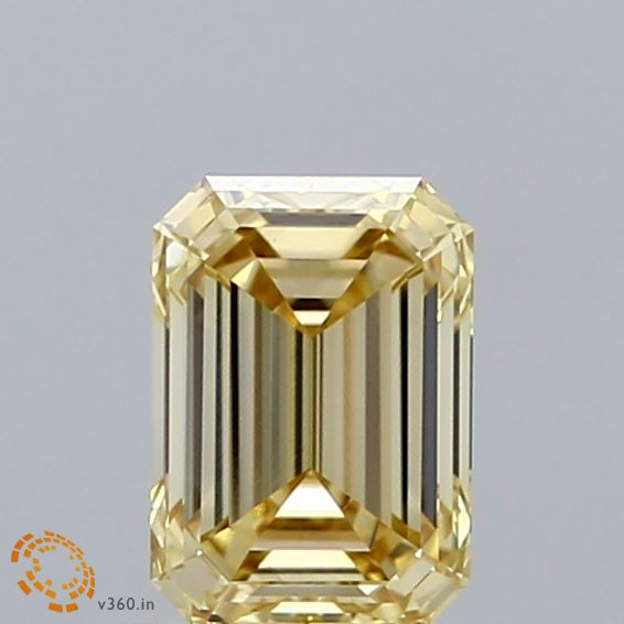 0.90 Carat Emerald Shaped, Ideal Cut, FANCY YELLOW Color, VS1 Clarity, IGI Certified Lab Grown Diamond
