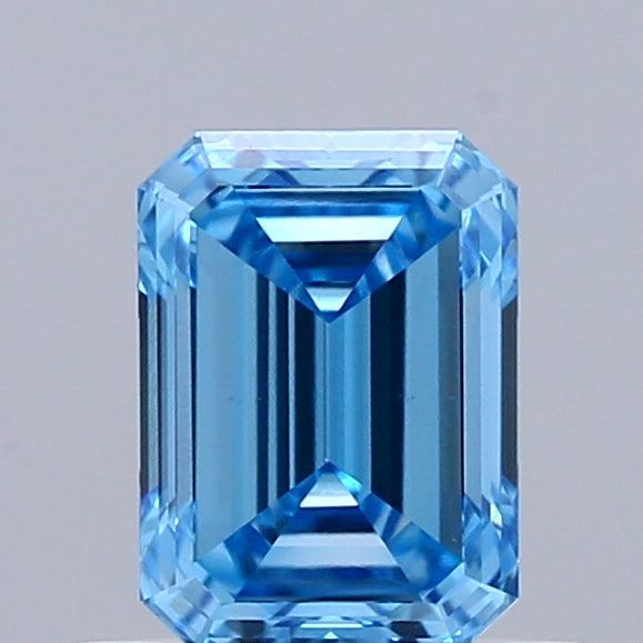 0.71 Carat Emerald Shaped, Excellent Cut, FANCY VIVID BLUE Color, VS1 Clarity, IGI Certified Lab Grown Diamond