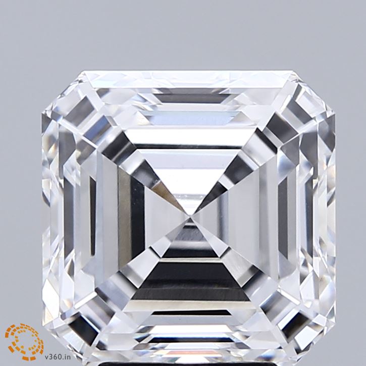 5.36 Carat Asscher Shaped, Ideal Cut, E Color, VVS2 Clarity, IGI Certified Lab Grown Diamond