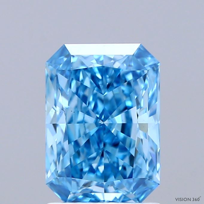 1.58 Carat Radiant Shaped, Excellent Cut, FANCY VIVID BLUE Color, VS1 Clarity, IGI Certified Lab Grown Diamond