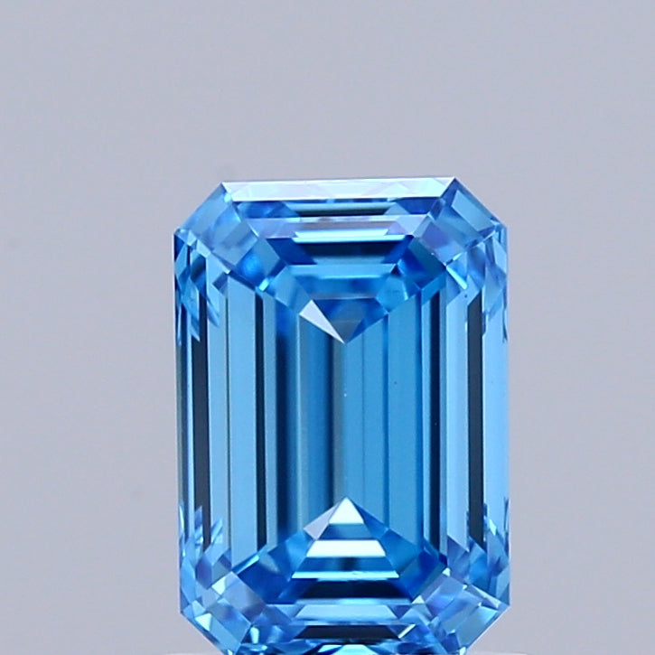 0.98 Carat Emerald Shaped, Ideal Cut, FANCY VIVID BLUE Color, VS1 Clarity, IGI Certified Lab Grown Diamond