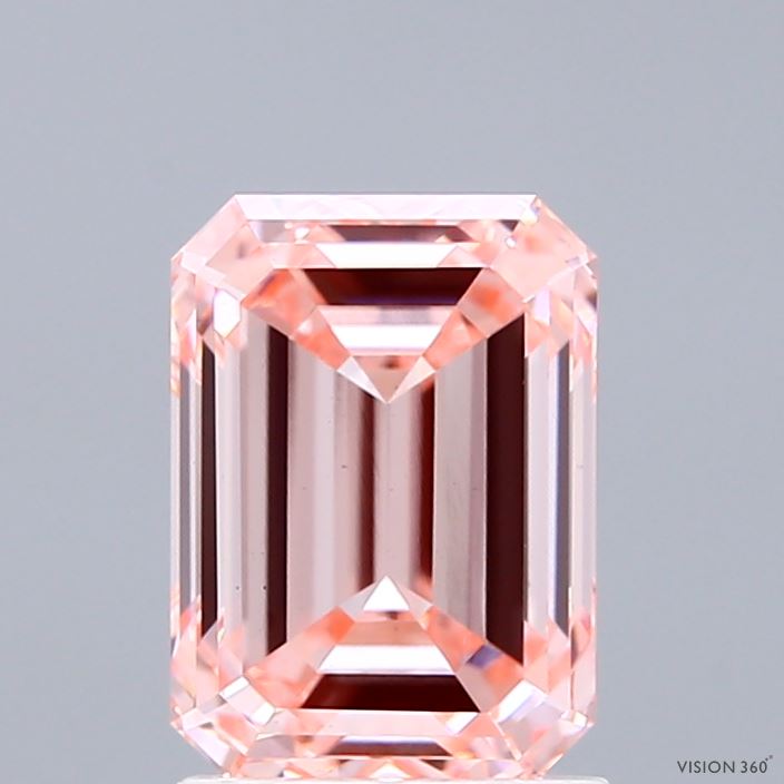 2.04 Carat Emerald Shaped, Ideal Cut, FANCY INTENSE PINK Color, VS1 Clarity, IGI Certified Lab Grown Diamond