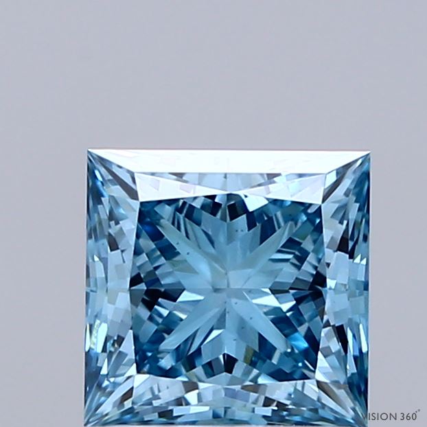 1.58 Carat Princess Shaped, Ideal Cut, FANCY VIVID BLUE Color, VS1 Clarity, IGI Certified Lab Grown Diamond