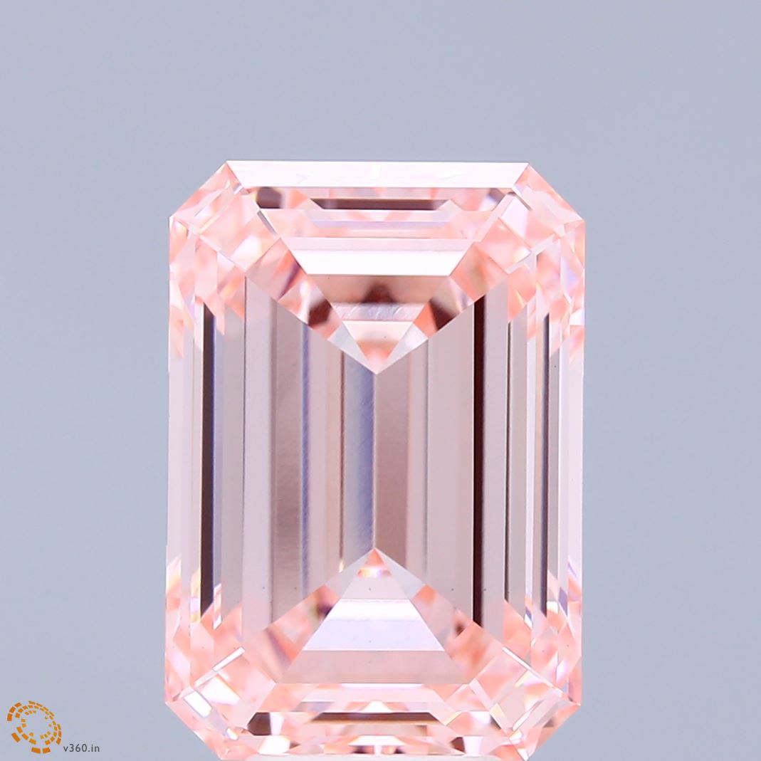 8.12 Carat Emerald Shaped, Ideal Cut, FANCY INTENSE PINK Color, VS1 Clarity, IGI Certified Lab Grown Diamond