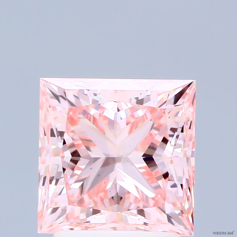 2.63 Carat Princess Shaped, Ideal Cut, FANCY INTENSE PINK Color, VS2 Clarity, IGI Certified Lab Grown Diamond