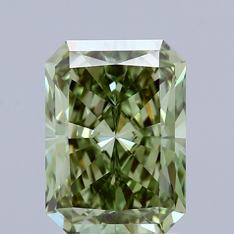 1.85 Carat Radiant Shaped, Ideal Cut, FANCY VIVID GREEN Color, VVS2 Clarity, IGI Certified Lab Grown Diamond