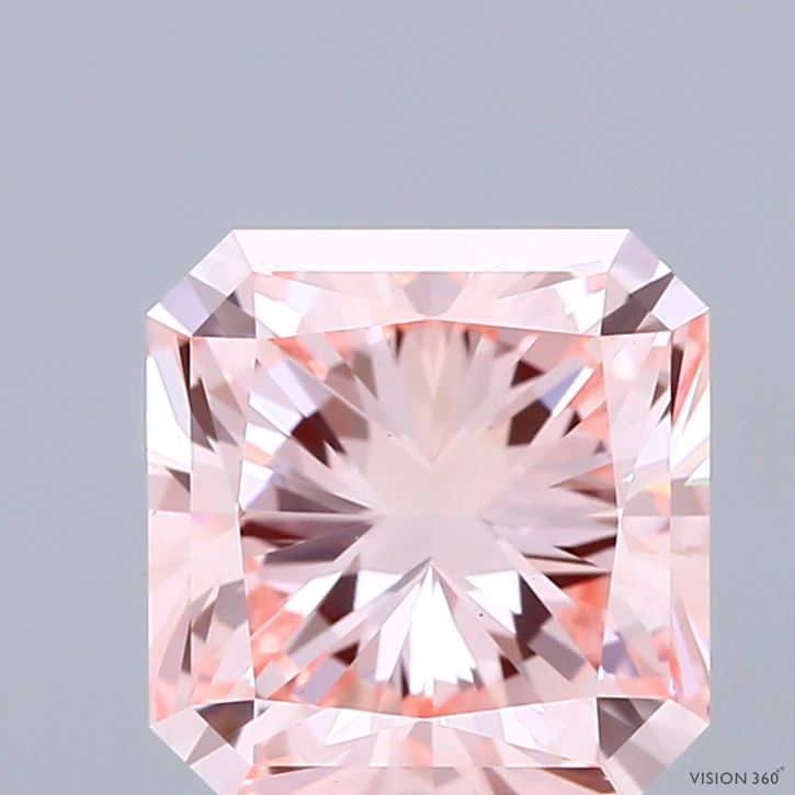 3.01 Carat Radiant Shaped, Ideal Cut, FANCY INTENSE PINK Color, VS1 Clarity, IGI Certified Lab Grown Diamond