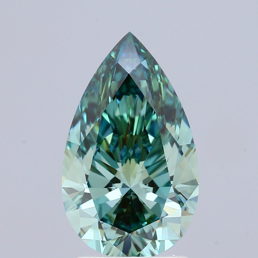 2.00 Carat Pear Shaped, Ideal Cut, FANCY VIVID GREEN Color, VVS2 Clarity, IGI Certified Lab Grown Diamond
