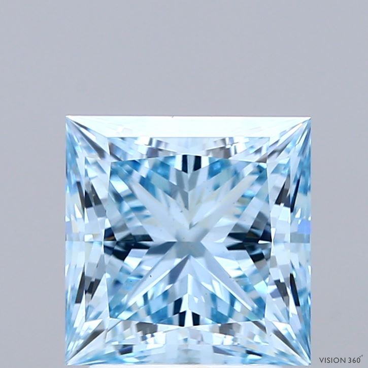 2.74 Carat Princess Shaped, Ideal Cut, FANCY VIVID BLUE Color, VS1 Clarity, IGI Certified Lab Grown Diamond