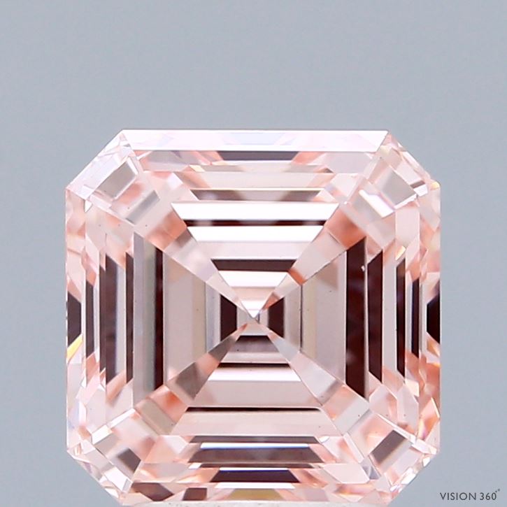 3.09 Carat Asscher Shaped, Ideal Cut, FANCY INTENSE PINK Color, VS1 Clarity, IGI Certified Lab Grown Diamond