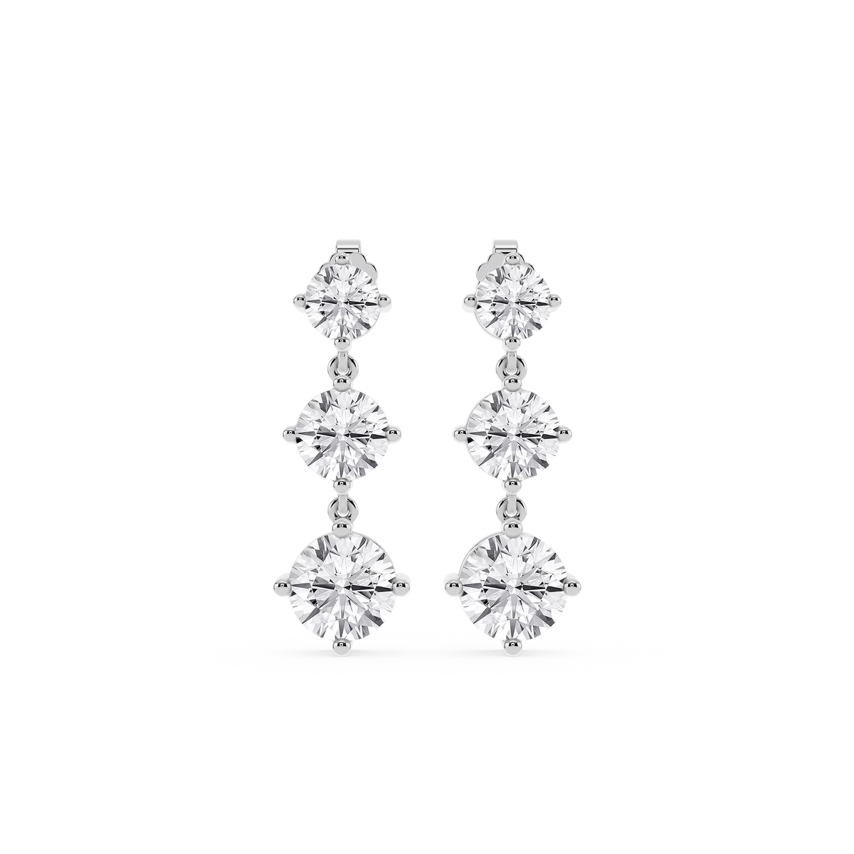 6 ctw Round Lab Grown Diamond Three Stone Drop Earrings – Signature Collection