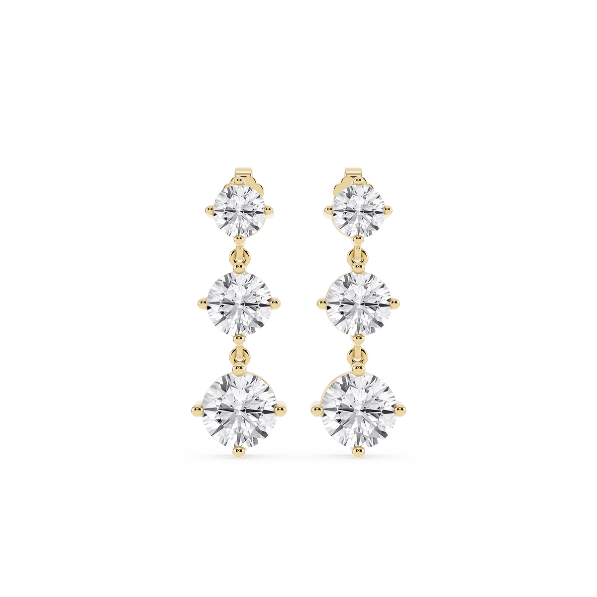 6 ctw Round Lab Grown Diamond Three Stone Drop Earrings – Signature Collection
