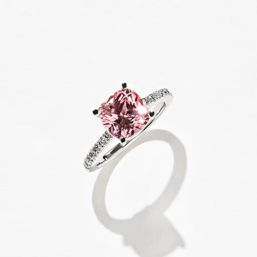 custom white gold ring with pink sapphire