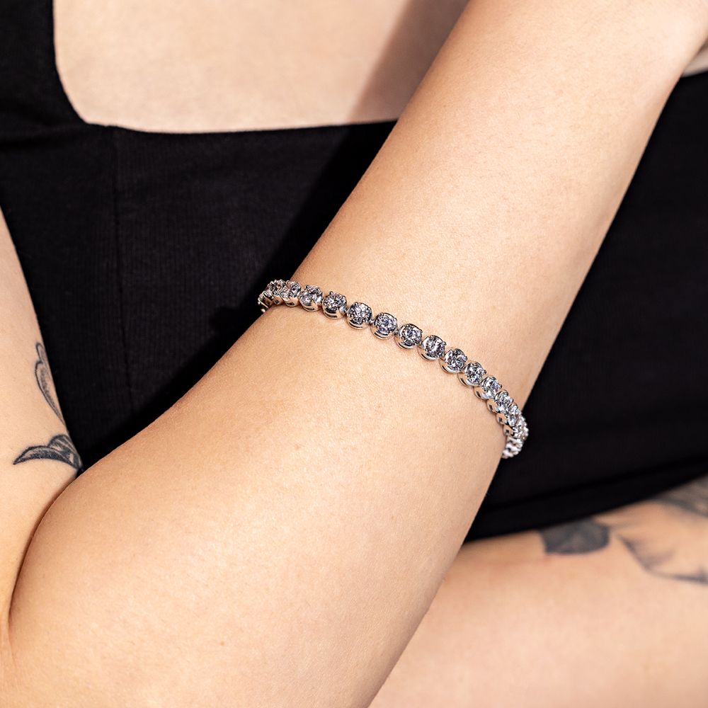 Skinny Fluted Diamond Bracelet 14K Gold | LeMel – LeMel