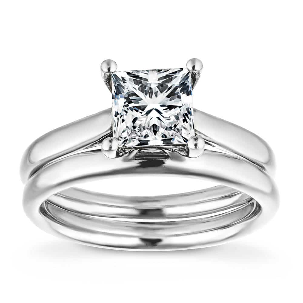 Shown with a 1.0ct Princess cut Lab-Grown Diamond in recycled 14K white gold with matching band