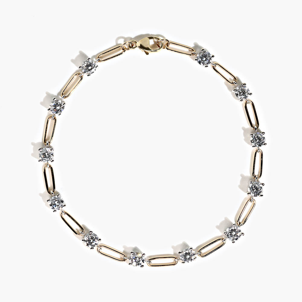 Shown in 14K Yellow Gold|lab grown diamond chain link paperclip bracelet set in 14k yellow gold recycled metal by MiaDonna