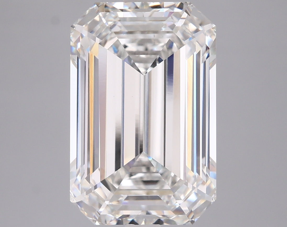 6.07 Carat Emerald Shaped, Ideal Cut, F Color, VVS2 Clarity, IGI Certified Lab Grown Diamond