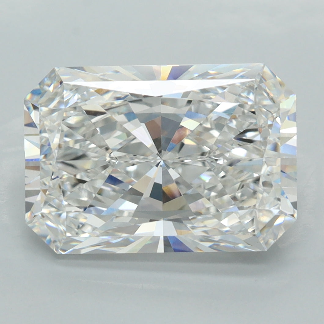 5.04 Carat Radiant Shaped, Ideal Cut, E Color, VVS2 Clarity, GCAL Certified Lab Grown Diamond