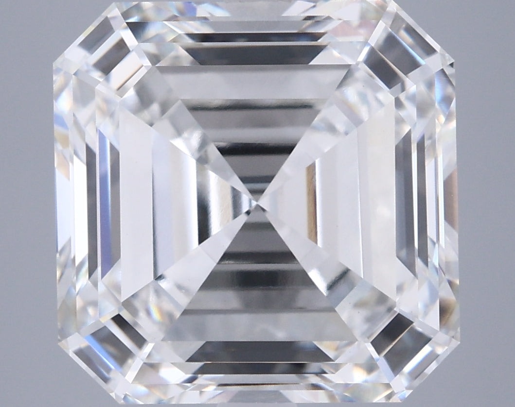 6.51 Carat Asscher Shaped, Excellent Cut, F Color, VVS2 Clarity, IGI Certified Lab Grown Diamond