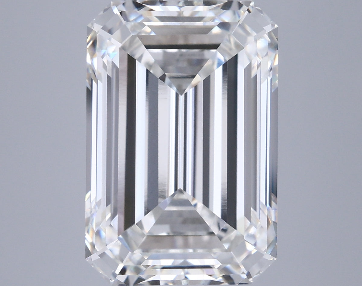 7.55 Carat Emerald Shaped, Ideal Cut, F Color, VVS2 Clarity, IGI Certified Lab Grown Diamond