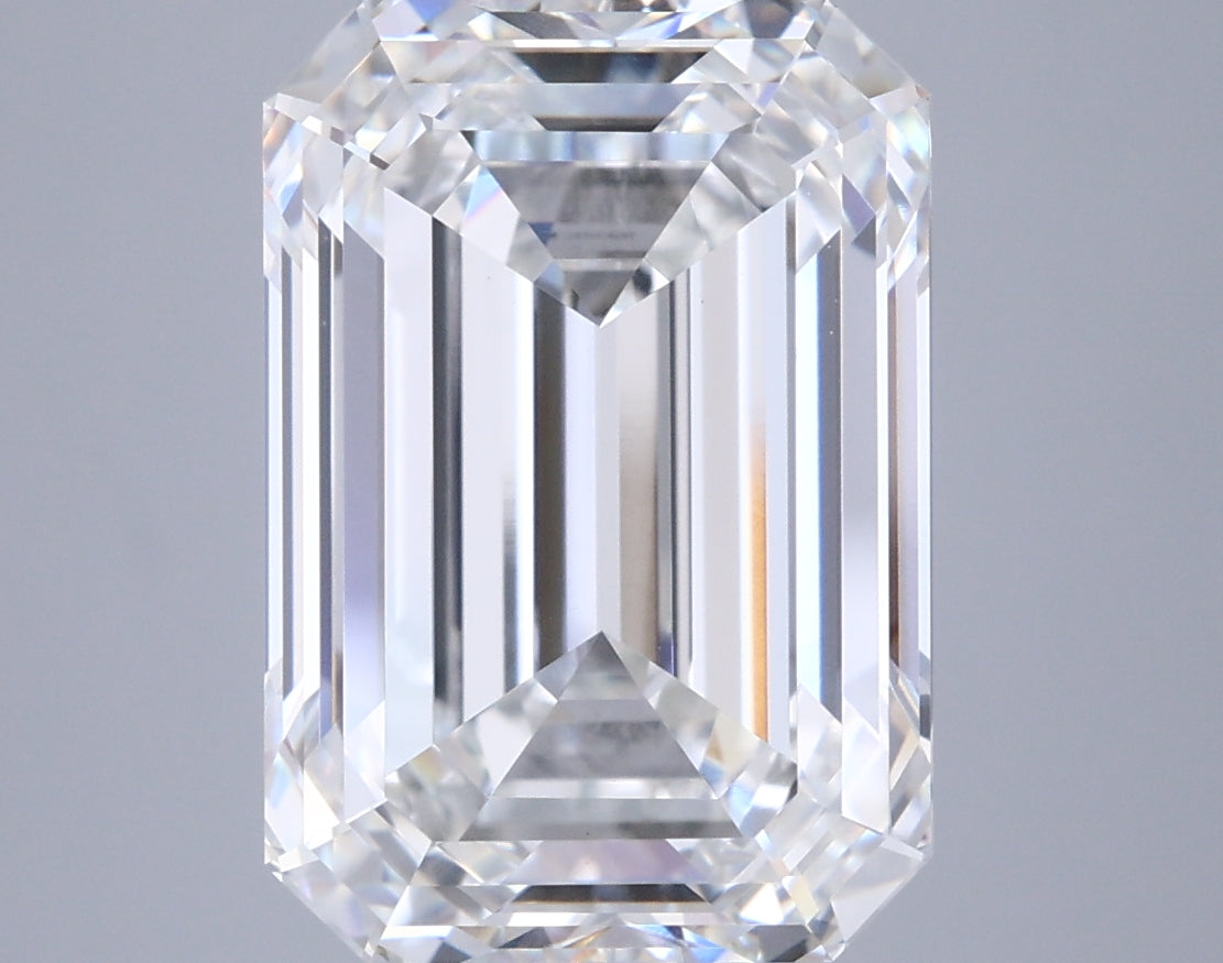 7.52 Carat Emerald Shaped, Ideal Cut, F Color, VVS2 Clarity, IGI Certified Lab Grown Diamond