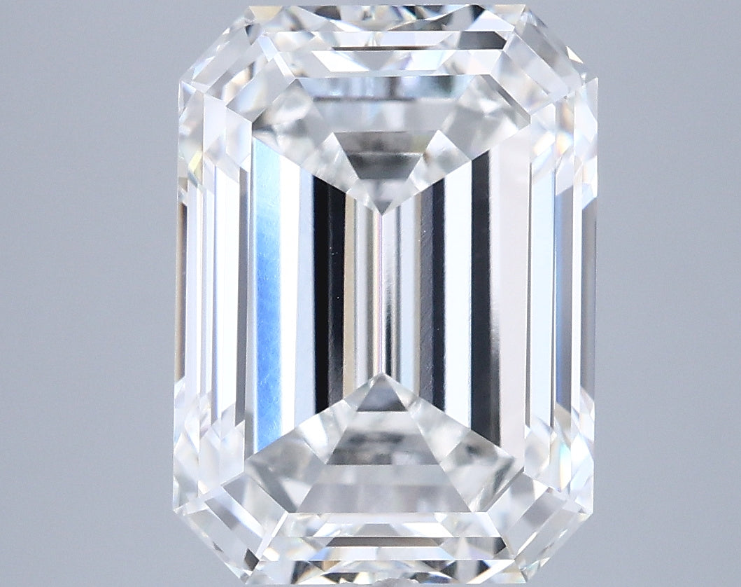 6.06 Carat Emerald Shaped, Ideal Cut, F Color, VVS2 Clarity, IGI Certified Lab Grown Diamond