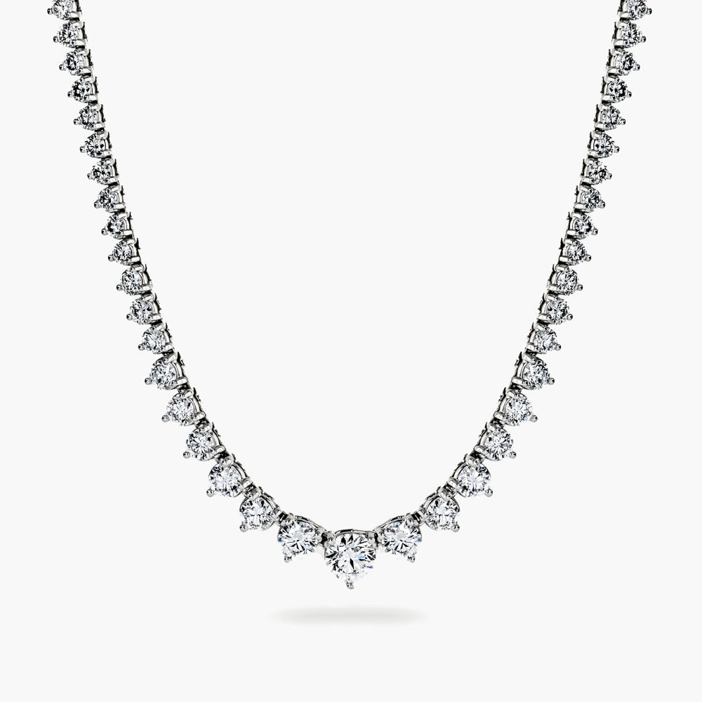 Shown in 14K White Gold|graduated 3 prong tennis necklace with lab grown diamonds set in white gold by MiaDonna