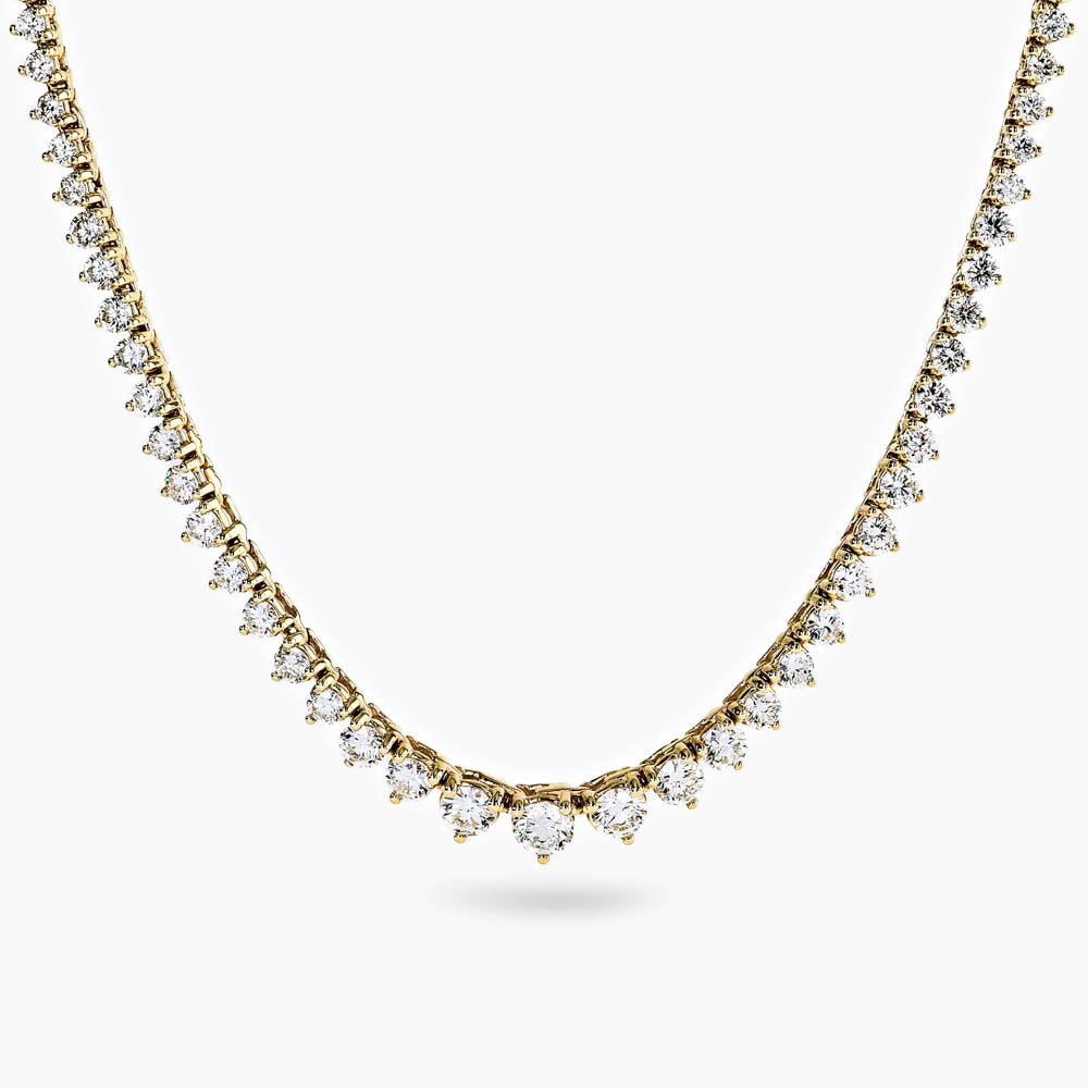 Shown in 14K Yellow Gold|graduated tennis necklace with lab grown diamonds set in recycled yellow gold by MiaDonna