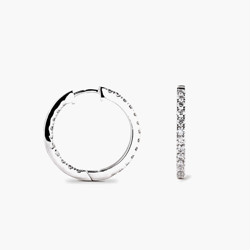 Shown in 14K White Gold|inside out hoop earrings featuring lab grown diamonds set in recycled white gold by MiaDonna