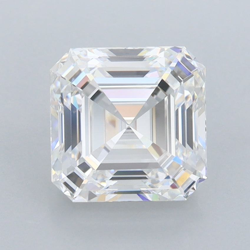 2.37 Carat Asscher Shaped, Ideal Cut, E Color, FL Clarity, IGI Certified Lab Grown Diamond