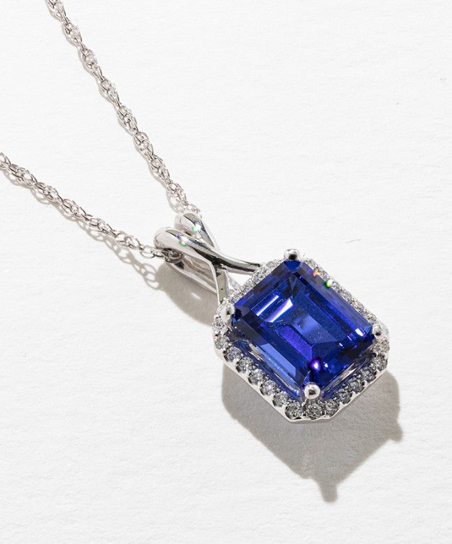 Lab Created Blue Sapphire Halo Pendant