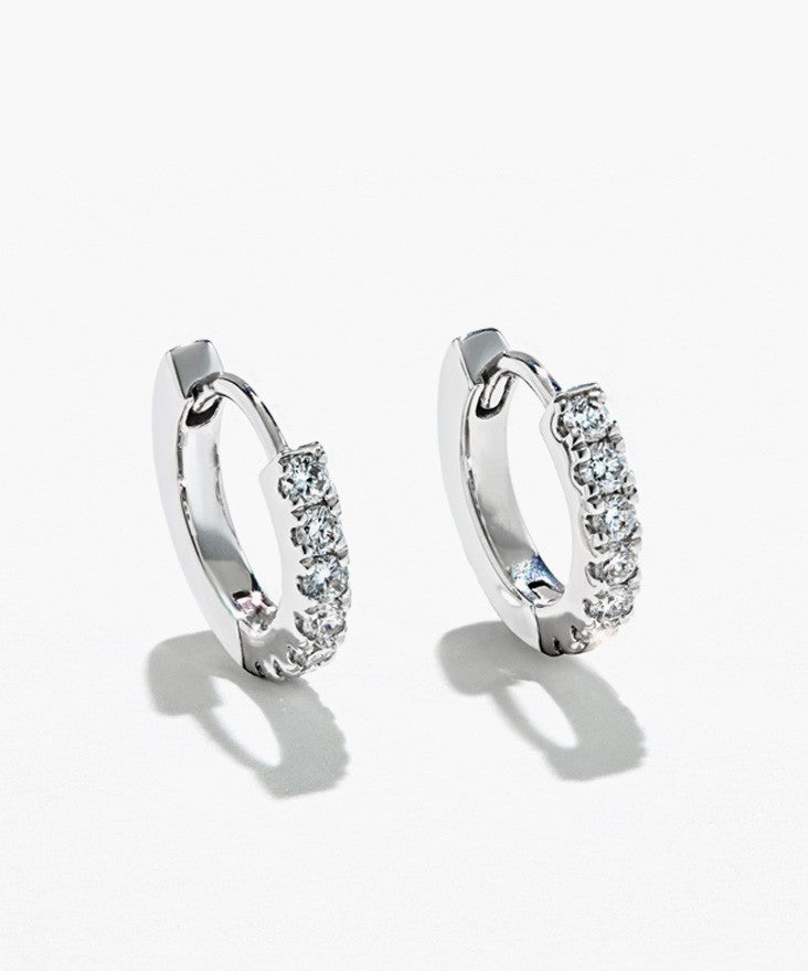 Huggie Earrings set with Lab Grown Diamonds and White Gold