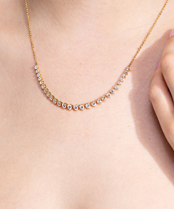 Graduated Mini Lab-grown and yellow gold Tennis Necklace