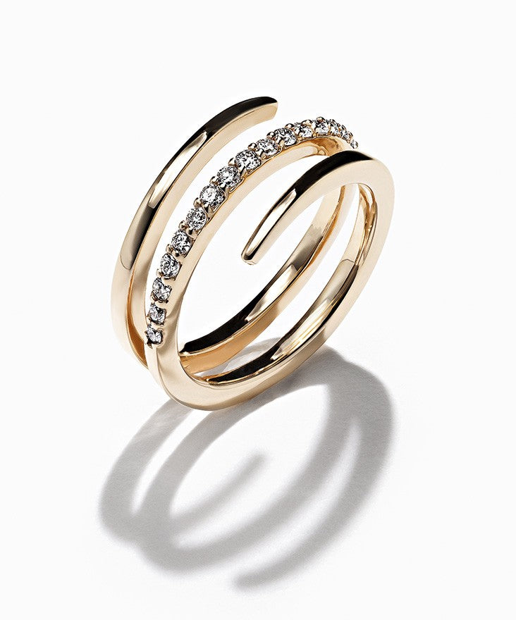 Lab Grown Diamond Coil diamond pinky ring set in eco-friendly recycled yellow gold