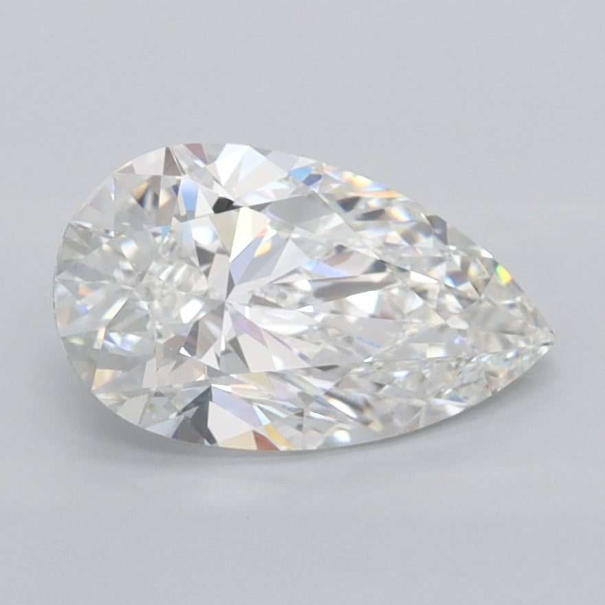 1.38 Carat Pear Shaped, Excellent Cut, G Color, FL Clarity, IGI Certified Lab Grown Diamond