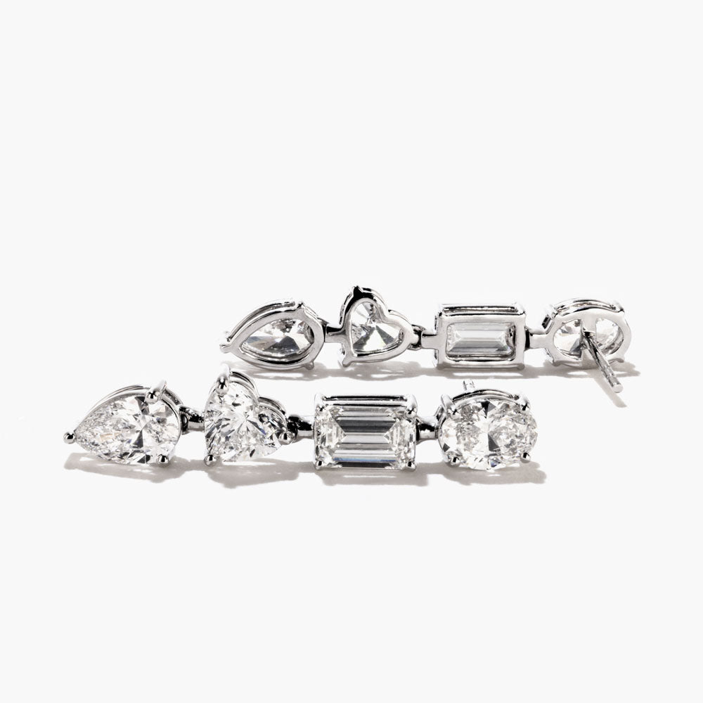 Shown in 14K White Gold|multi shape diamond line earrings featuring lab grown diamond by MiaDonna
