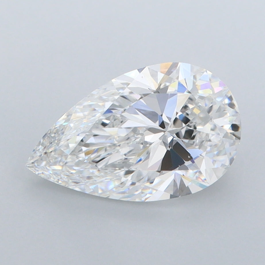 1.72 Carat Pear Shaped, Ideal Cut, D Color, FL Clarity, IGI Certified Lab Grown Diamond