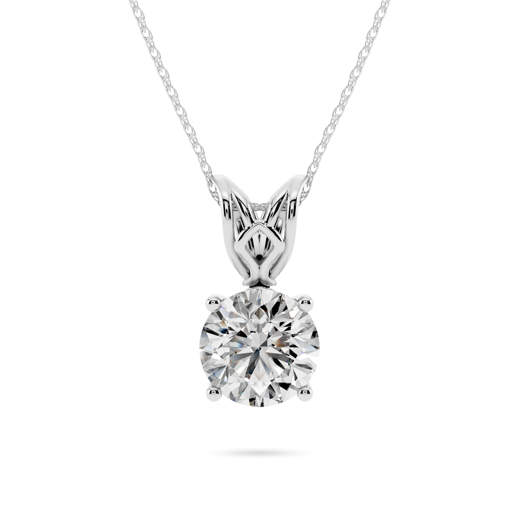 Round Lab Grown Diamond Four Prong Basket Scroll Pendant – 18 Inches