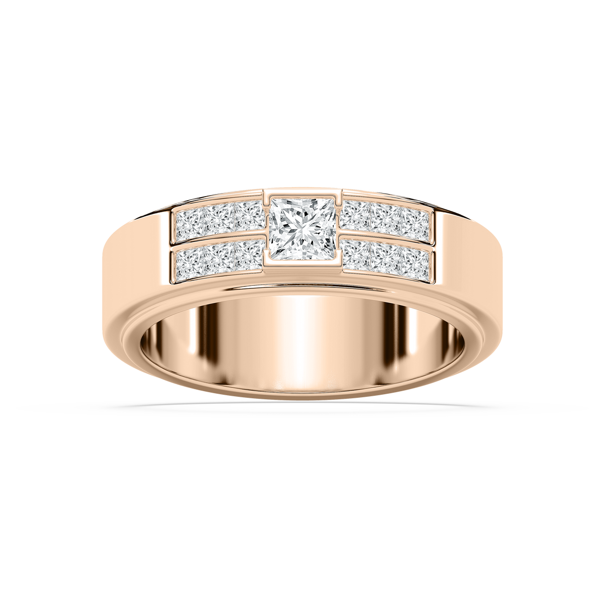 Max 1 ctw Princess Lab Grown Diamond 6.80mm Half Bezel Mens Wedding Band