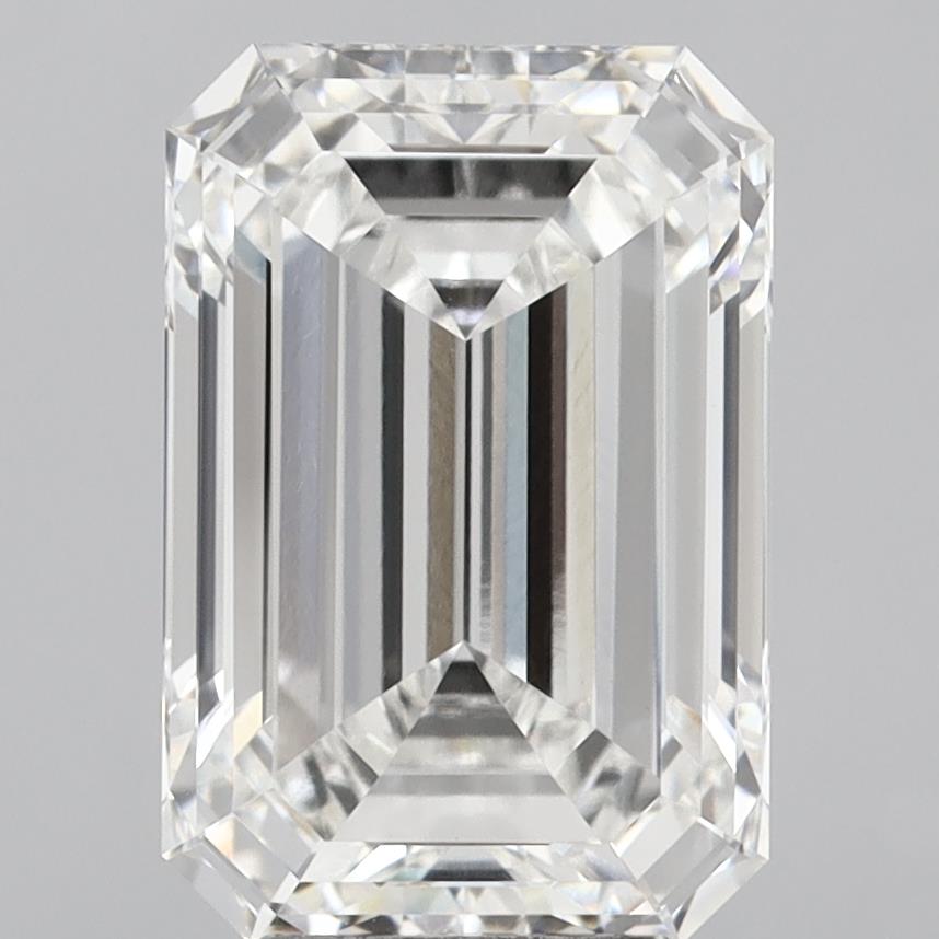 6.09 Carat Emerald Shaped, Ideal Cut, F Color, VVS2 Clarity, IGI Certified Lab Grown Diamond