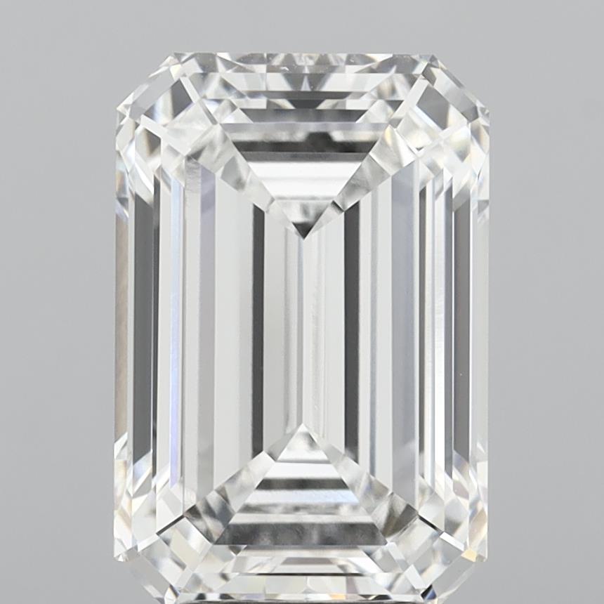 6.09 Carat Emerald Shaped, Ideal Cut, F Color, VVS2 Clarity, IGI Certified Lab Grown Diamond