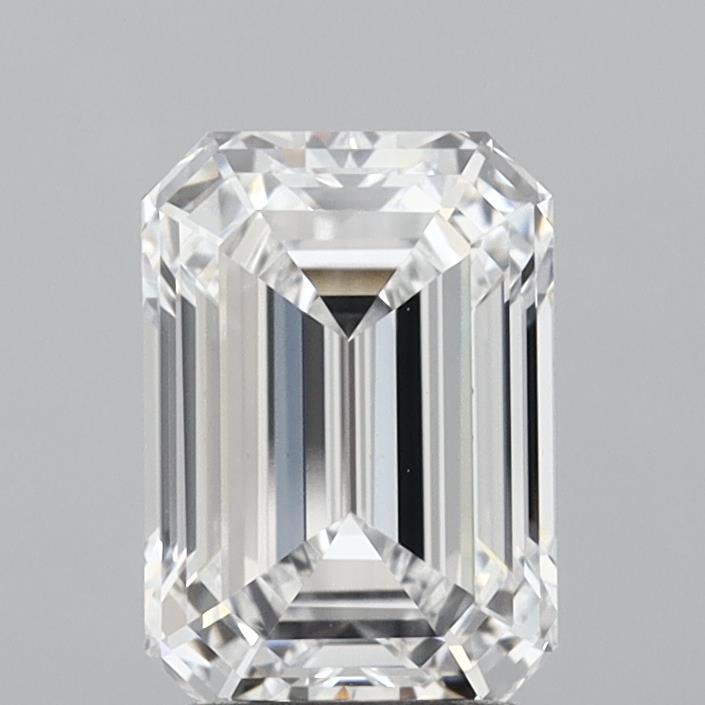 2.57 Carat Emerald Shaped, Ideal Cut, E Color, VVS2 Clarity, IGI Certified Lab Grown Diamond
