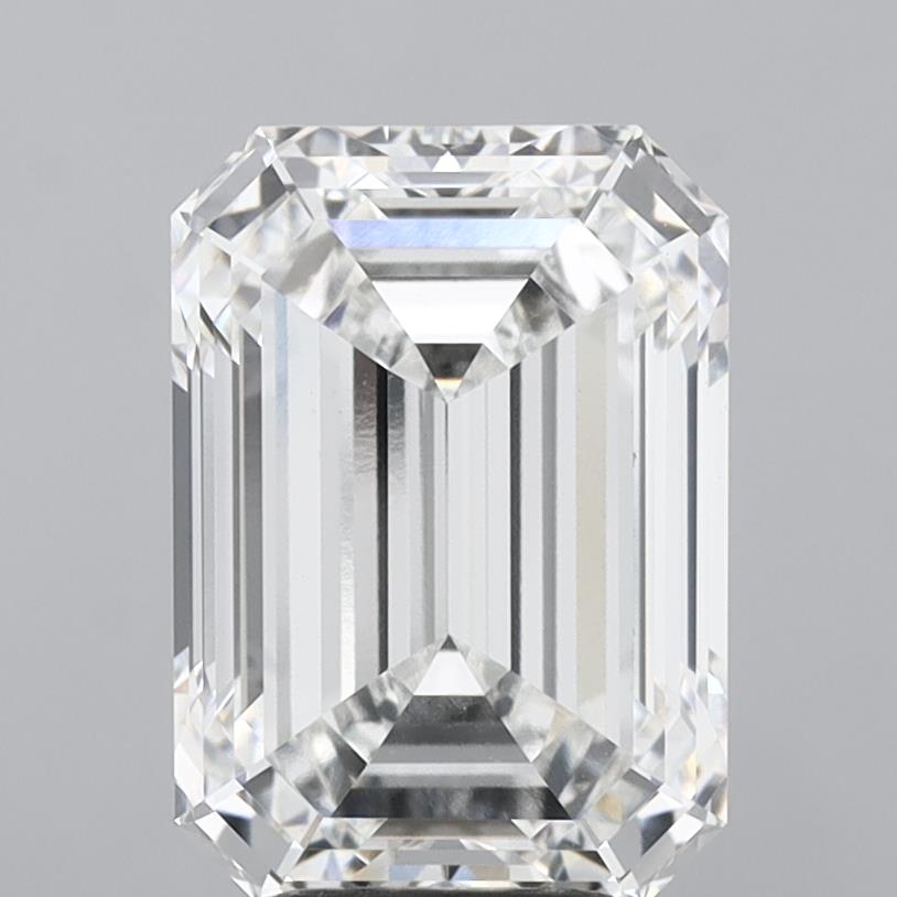 5.09 Carat Emerald Shaped, Ideal Cut, F Color, VVS2 Clarity, IGI Certified Lab Grown Diamond
