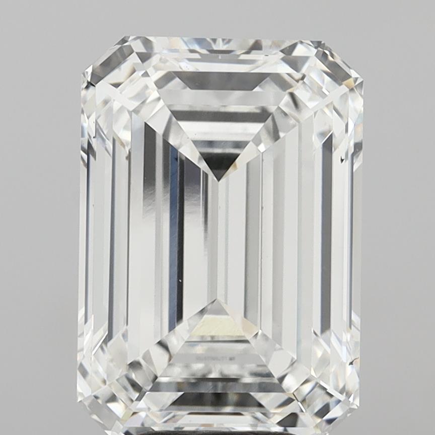 7.09 Carat Emerald Shaped, Ideal Cut, E Color, VVS2 Clarity, IGI Certified Lab Grown Diamond