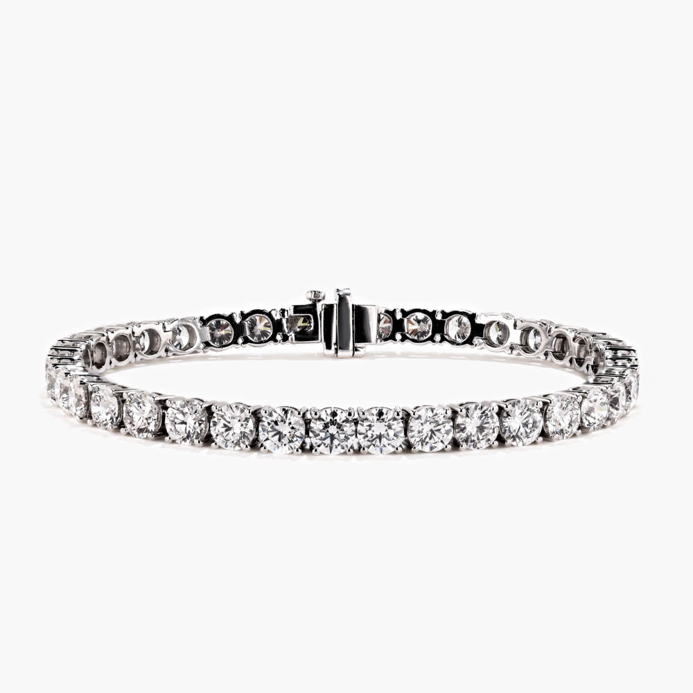 Shown in 14K White Gold|tennis bracelet set with lab grown diamonds in a 4 prong setting in white gold by MiaDonna
